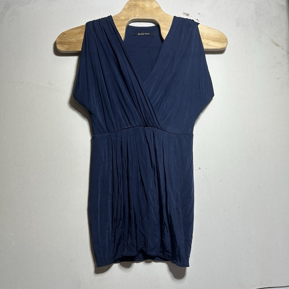 Black Halo Dress Dark Navy Foldover Faux Wrap Size‎ Medium